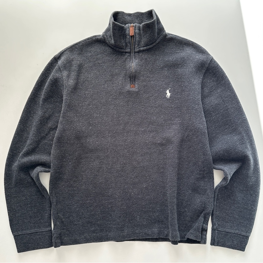 POLO by Ralph Lauren Charcoal Gray Quarter Zip Sweater 100% Cotton L
